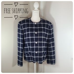 Vintage Pendelton Wool Blue Plaid Blazer Size 16